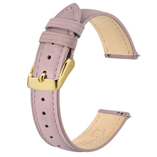 BISONSTRAP Elegante Leder Uhrenarmband, Schnellverschluss, Uhrenarmbänder für Damen und Herren, Kompatibel mit Uhrenanstößen von 14mm, Hellrosa (Goldene Schnalle) von BISONSTRAP