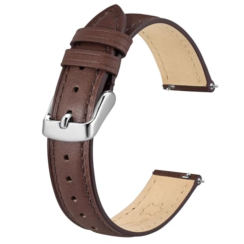 BISONSTRAP Elegante Leder Uhrenarmband, Schnellverschluss, Uhrenarmbänder für Damen und Herren, Kompatibel mit Uhrenanstößen von 16mm, Dunkelbraun (Silberne Schnalle) von BISONSTRAP