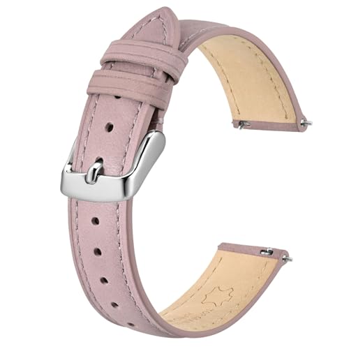 BISONSTRAP Elegante Leder Uhrenarmband, Schnellverschluss, Uhrenarmbänder für Damen und Herren, Kompatibel mit Uhrenanstößen von 16mm, Hellrosa (Silberne Schnalle) von BISONSTRAP