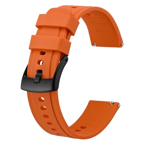 BISONSTRAP Flexibles Uhrenarmband 18mm Silikon, Uhrenarmbänder für Herren und Damen, Schnellverschluss Ersatzbänder Armband, Orange mit Schwarzer Schnalle BISONSTRAP Flexibles Uhrenarmband 18mm Silikon, Uhrenarmbänder für Herren und Damen, Schnellverschluss Ersatzbänder Armband, Orange mit Schwarzer Schnalle von BISONSTRAP