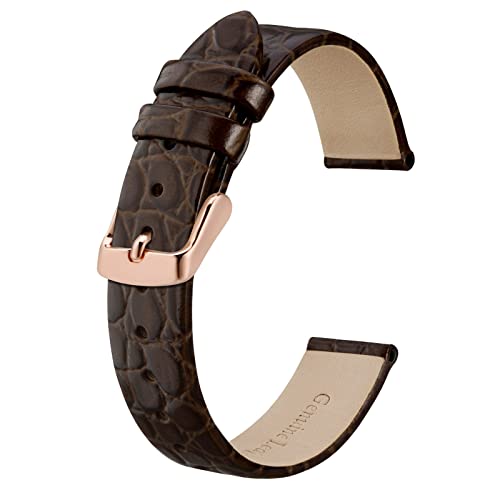 BISONSTRAP Leder Uhrenarmbänder, Weiche Ersatzbänder mit Polierter Schnalle, 10mm, Braun mit Roségoldener Schnalle von BISONSTRAP