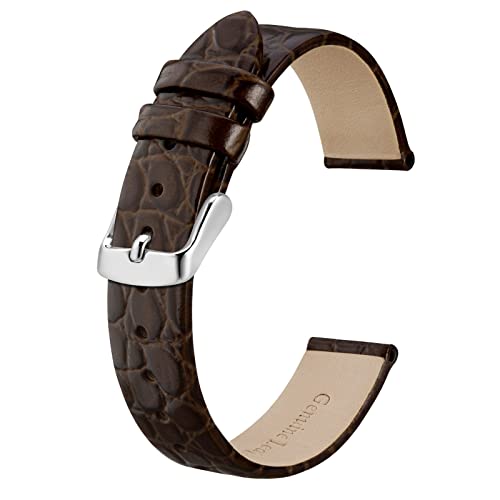 BISONSTRAP Leder Uhrenarmbänder, Weiche Ersatzbänder mit Polierter Schnalle, 10mm, Braun mit Silberner Schnalle von BISONSTRAP