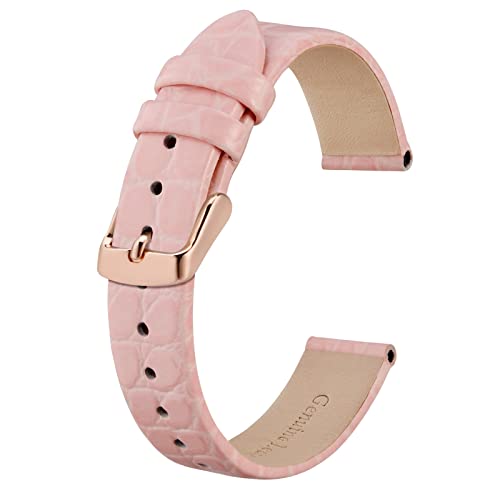 BISONSTRAP Leder Uhrenarmbänder, Weiche Ersatzbänder mit Polierter Schnalle, 10mm, Rosa mit Roségoldener Schnalle von BISONSTRAP