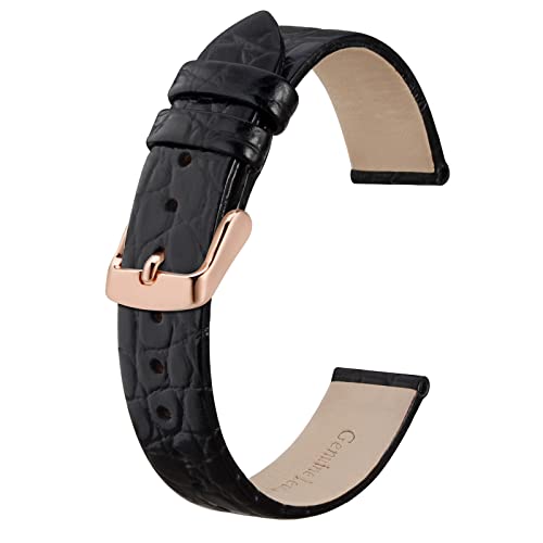 BISONSTRAP Leder Uhrenarmbänder, Weiche Ersatzbänder mit Polierter Schnalle, 10mm, Schwarz mit Roségoldener Schnalle von BISONSTRAP