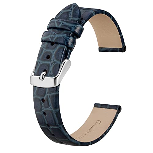 BISONSTRAP Leder Uhrenarmbänder, Weiche Ersatzbänder mit Polierter Schnalle, 12mm, Blau mit Silberner Schnalle von BISONSTRAP