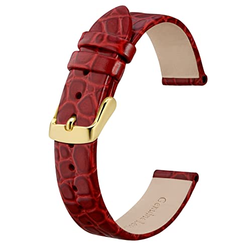 BISONSTRAP Leder Uhrenarmbänder, Weiche Ersatzbänder mit Polierter Schnalle, 12mm, Rot mit Goldener Schnalle von BISONSTRAP