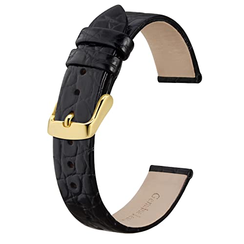 BISONSTRAP Leder Uhrenarmbänder, Weiche Ersatzbänder mit Polierter Schnalle, 12mm, Schwarz mit Goldener Schnalle von BISONSTRAP