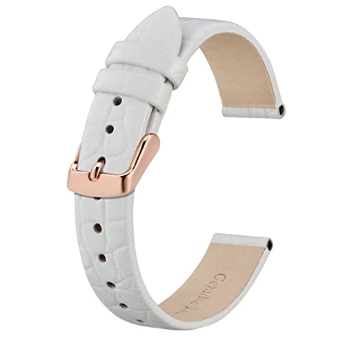 BISONSTRAP Leder Uhrenarmbänder, Weiche Ersatzbänder mit Polierter Schnalle, 12mm, Weiß mit Roségoldener Schnalle von BISONSTRAP