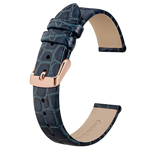 BISONSTRAP Leder Uhrenarmbänder, Weiche Ersatzbänder mit Polierter Schnalle, 14mm, Blau mit Roségoldener Schnalle von BISONSTRAP