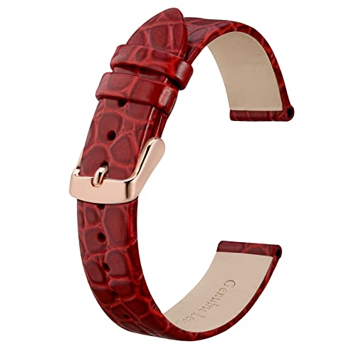 BISONSTRAP Leder Uhrenarmbänder, Weiche Ersatzbänder mit Polierter Schnalle, 14mm, Rot mit Roségoldener Schnalle von BISONSTRAP