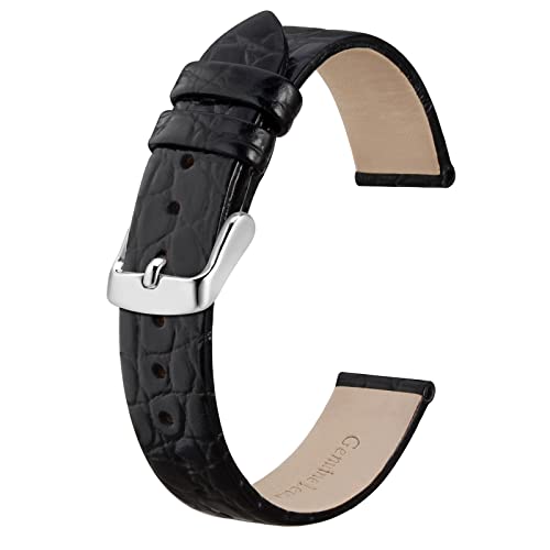 BISONSTRAP Leder Uhrenarmbänder, Weiche Ersatzbänder mit Polierter Schnalle, 14mm, Schwarz mit Silberner Schnalle von BISONSTRAP