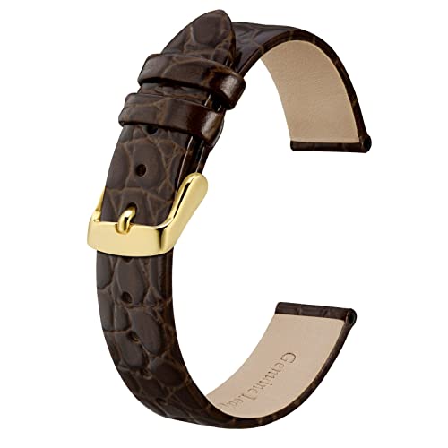 BISONSTRAP Leder Uhrenarmbänder, Weiche Ersatzbänder mit Polierter Schnalle, 16mm, Braun mit Goldener Schnalle von BISONSTRAP