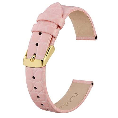 BISONSTRAP Leder Uhrenarmbänder, Weiche Ersatzbänder mit Polierter Schnalle, 16mm, Rosa mit Goldener Schnalle von BISONSTRAP