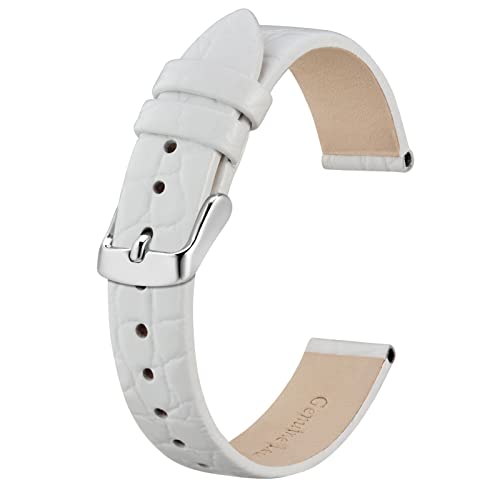 BISONSTRAP Leder Uhrenarmbänder, Weiche Ersatzbänder mit Polierter Schnalle, 16mm, Weiß mit Silberner Schnalle von BISONSTRAP