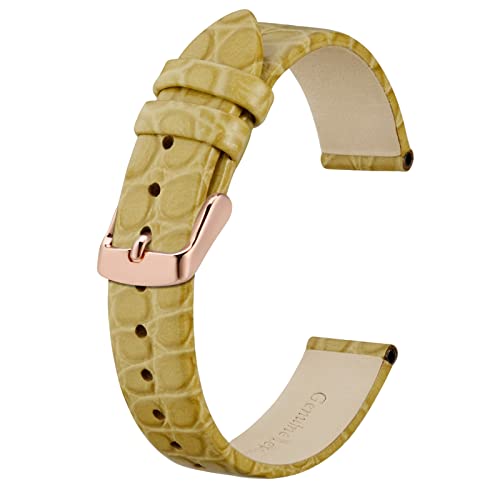 BISONSTRAP Leder Uhrenarmbänder, Weiche Ersatzbänder mit Polierter Schnalle, 19mm, Weizen mit Roségoldener Schnalle von BISONSTRAP