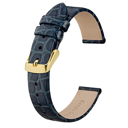 BISONSTRAP Leder Uhrenarmbänder, Weiche Ersatzbänder mit Polierter Schnalle, 20mm, Blau mit Goldener Schnalle von BISONSTRAP