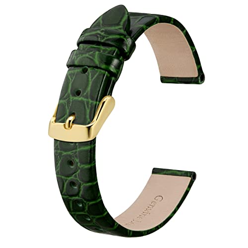 BISONSTRAP Leder Uhrenarmbänder, Weiche Ersatzbänder mit Polierter Schnalle, 8mm, Grün mit Goldener Schnalle von BISONSTRAP