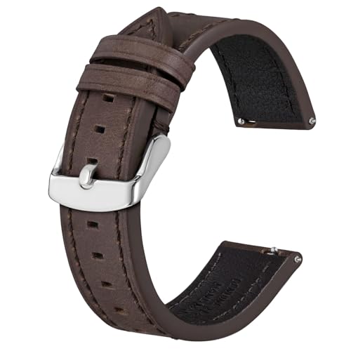 BISONSTRAP Leder Uhrenarmband, Schnellwechsel Armband für Herren und Frauen - 18mm, Dunkelbraun (Silberne Schnalle) von BISONSTRAP