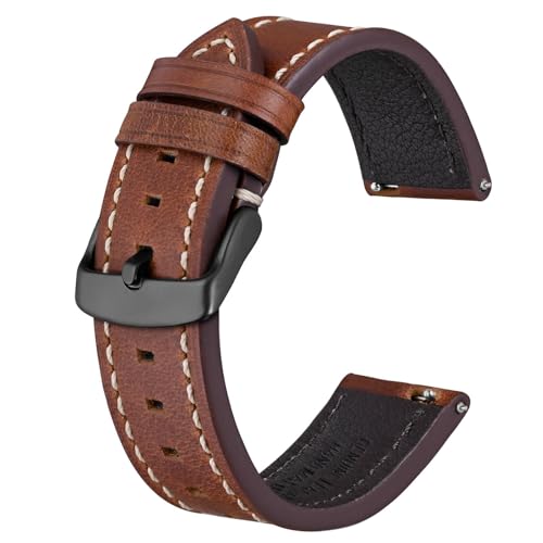 BISONSTRAP Leder Uhrenarmband, Schnellwechsel Armband für Herren und Frauen - 18mm, Rot Braun (Schwarze Schnalle) von BISONSTRAP