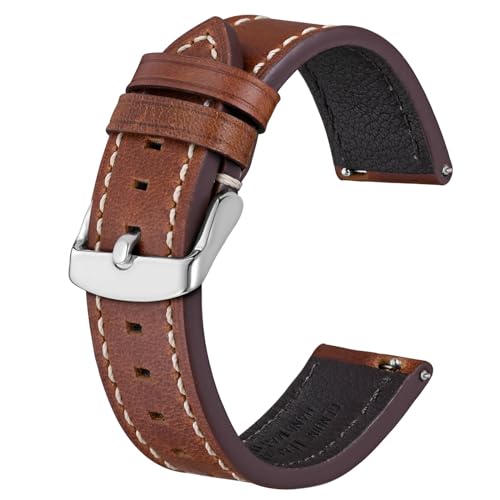 BISONSTRAP Leder Uhrenarmband, Schnellwechsel Armband für Herren und Frauen - 18mm, Rot Braun von BISONSTRAP