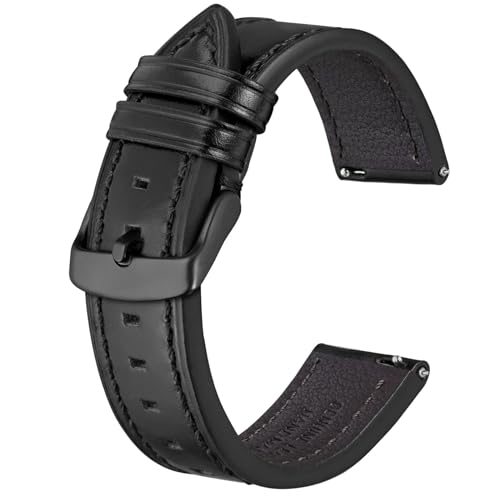 BISONSTRAP Leder Uhrenarmband, Schnellwechsel Armband für Herren und Frauen - 18mm, Schwarz (Schwarze Schnalle) von BISONSTRAP