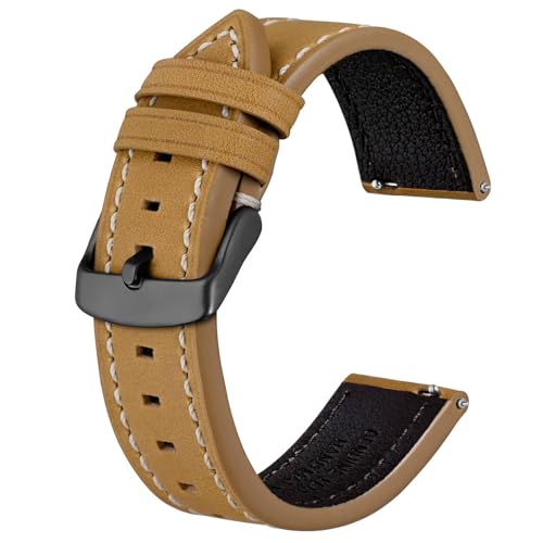 BISONSTRAP Leder Uhrenarmband, Schnellwechsel Armband für Herren und Frauen - 19mm, Bräunen (Schwarze Schnalle) von BISONSTRAP