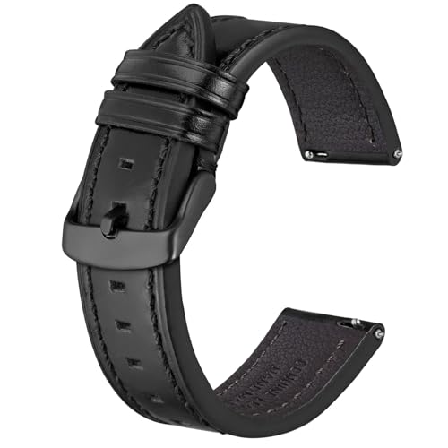 BISONSTRAP Leder Uhrenarmband, Schnellwechsel Armband für Herren und Frauen - 19mm, Schwarz (Schwarze Schnalle) von BISONSTRAP