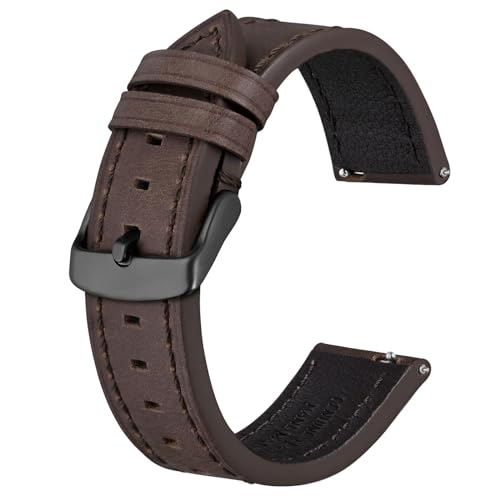 BISONSTRAP Leder Uhrenarmband, Schnellwechsel Armband für Herren und Frauen - 20mm, Dunkelbraun (Schwarze Schnalle) von BISONSTRAP