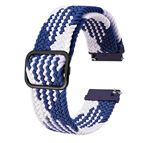 BISONSTRAP Nylon Uhrenarmband 18mm, Verstellbare Geflochtene Uhrenarmbänder für Herren und Damen, Weiß Blau/Schwarzer Schnalle von BISONSTRAP