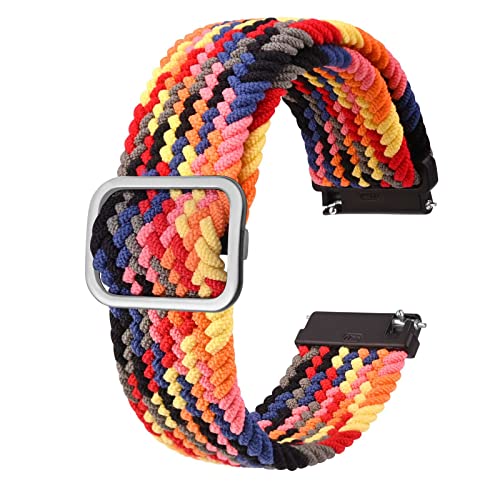 BISONSTRAP Nylon Uhrenarmband 19mm, Verstellbare Geflochtene Uhrenarmbänder für Herren und Damen, Regenbogen/Silber Schließe von BISONSTRAP