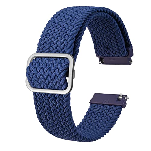 BISONSTRAP Nylon Uhrenarmband 20mm, Verstellbare Geflochtene Uhrenarmbänder für Herren und Damen, Blau/Silber Schließe von BISONSTRAP