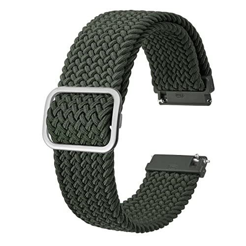 BISONSTRAP Nylon Uhrenarmband 20mm, Verstellbare Geflochtene Uhrenarmbänder für Herren und Damen, Grün/Silber Schließe von BISONSTRAP