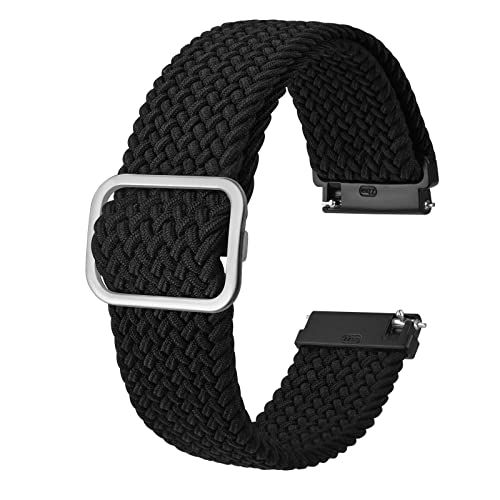 BISONSTRAP Nylon Uhrenarmband 20mm, Verstellbare Geflochtene Uhrenarmbänder für Herren und Damen, Schwarz/Silber Schließe von BISONSTRAP