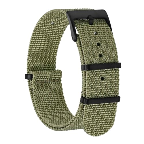 BISONSTRAP Nylon Uhrenarmband für Herren, Einteilige Militär Armband, 18mm, Armeegrün (Schwarze Schnalle) von BISONSTRAP