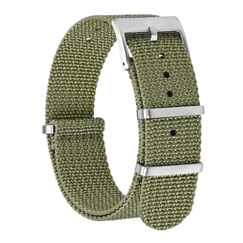 BISONSTRAP Nylon Uhrenarmband für Herren, Einteilige Militär Armband, 18mm, Armeegrün (Silberne Schnalle) von BISONSTRAP