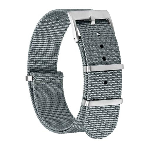 BISONSTRAP Nylon Uhrenarmband für Herren, Einteilige Militär Armband, 18mm, Grau (Silberne Schnalle) von BISONSTRAP