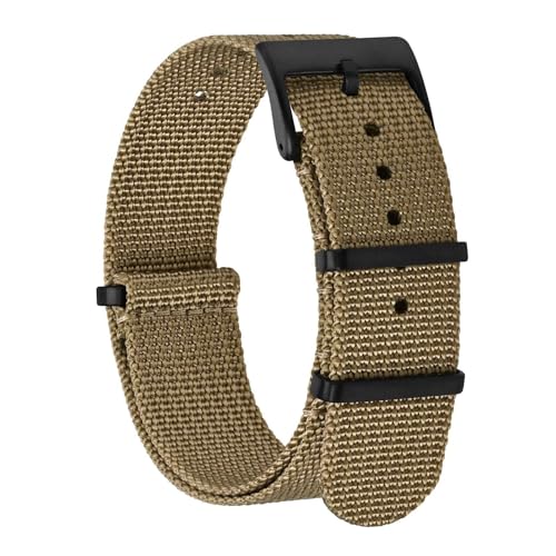 BISONSTRAP Nylon Uhrenarmband für Herren, Einteilige Militär Armband, 18mm, Khaki Braun (Schwarze Schnalle) von BISONSTRAP