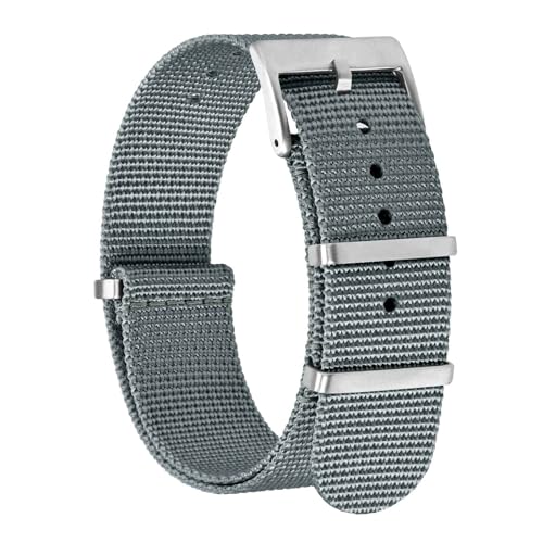 BISONSTRAP Nylon Uhrenarmband für Herren, Einteilige Militär Armband, 20mm, Grau (Silberne Schnalle) von BISONSTRAP