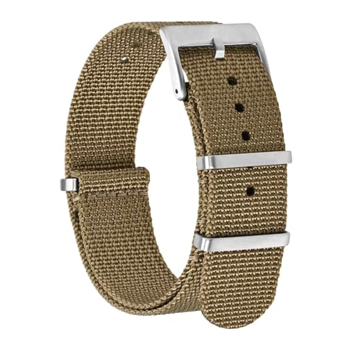 BISONSTRAP Nylon Uhrenarmband für Herren, Einteilige Militär Armband, 20mm, Khaki Braun (Silberne Schnalle) von BISONSTRAP