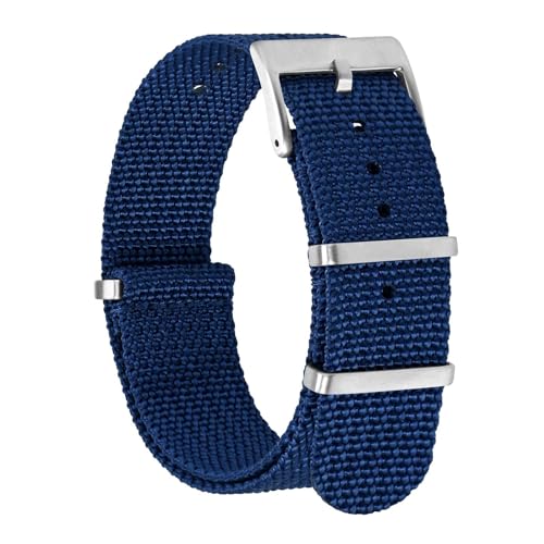 BISONSTRAP Nylon Uhrenarmband für Herren, Einteilige Militär Armband, 22mm, Blau (Silberne Schnalle) von BISONSTRAP