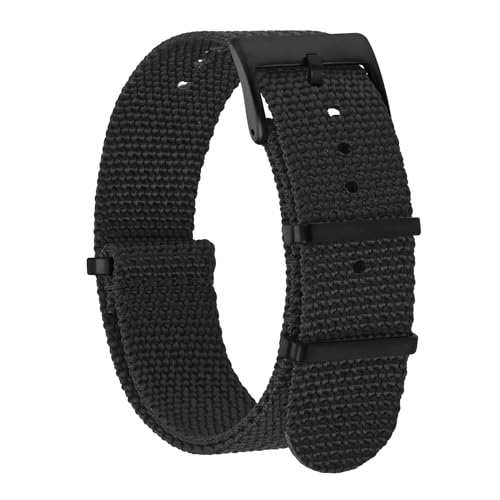 BISONSTRAP Nylon Uhrenarmband für Herren, Einteilige Militär Armband, 22mm, Schwarz (Schwarze Schnalle) von BISONSTRAP