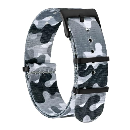 BISONSTRAP Nylon Uhrenarmband für Herren, Einteilige Militär Armband, 22mm, Tarngrau (Schwarze Schnalle) von BISONSTRAP