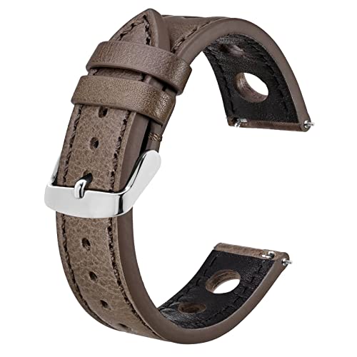 BISONSTRAP Rally Uhrenarmband 18mm, Uhrenarmbänder aus Leder für Herren, Taupe mit Silberne Schnalle von BISONSTRAP