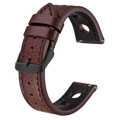 BISONSTRAP Rally Uhrenarmband 20mm, Uhrenarmbänder aus Leder für Herren, Braun mit Schwarze Schnalle von BISONSTRAP