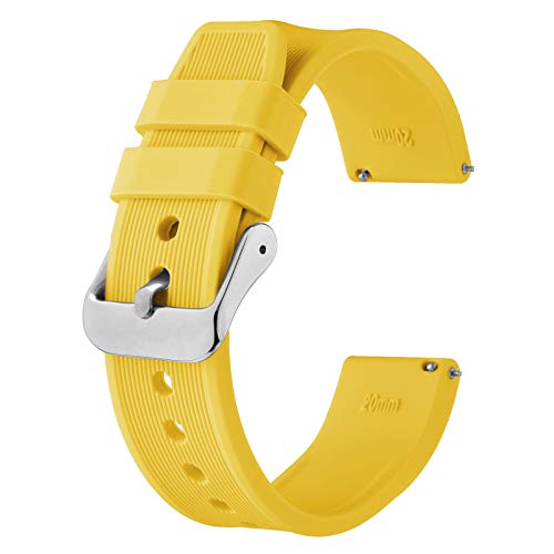 BISONSTRAP Silikon Armband 18mm, Schnellwechsel Gummi Uhrenarmband für Herren Damen,Gelb/Silberne Schnalle von BISONSTRAP