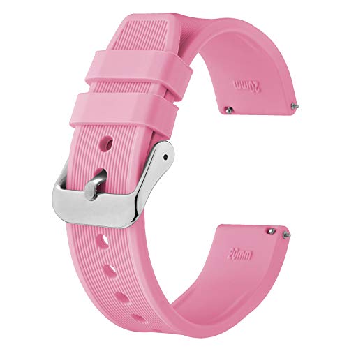 BISONSTRAP Silikon Armband 18mm, Schnellwechsel Gummi Uhrenarmband für Herren Damen,Pink/Silberne Schnalle von BISONSTRAP
