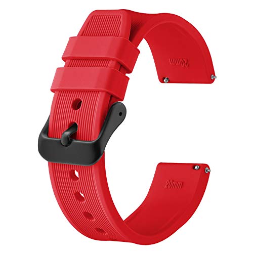 BISONSTRAP Silikon Armband 18mm, Schnellwechsel Gummi Uhrenarmband für Herren Damen,Rot/Schwarze Schnalle von BISONSTRAP