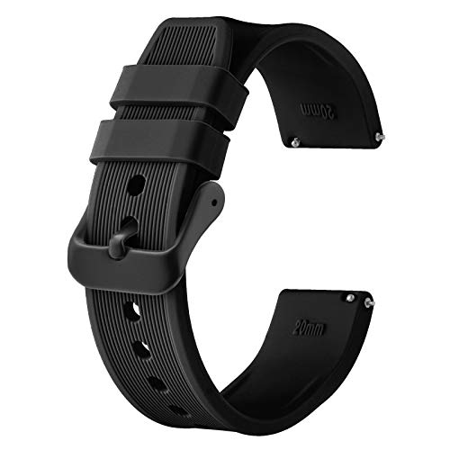 BISONSTRAP Silikon Armband 18mm, Schnellwechsel Gummi Uhrenarmband für Herren Damen,Schwarz/Schwarze Schnalle von BISONSTRAP