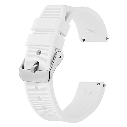 BISONSTRAP Silikon Armband 18mm, Schnellwechsel Gummi Uhrenarmband für Herren Damen,Weiß/Silberne Schnalle von BISONSTRAP