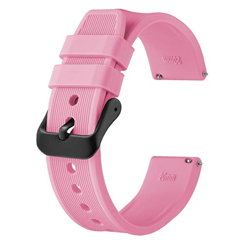 BISONSTRAP Silikon Armband 20mm, Schnellwechsel Gummi Uhrenarmband für Herren Damen,Pink/Schwarze Schnalle von BISONSTRAP